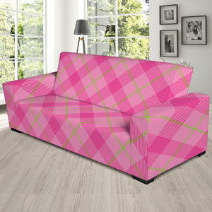 Pink And Green Plaid Pattern Print Sofa Slipcover