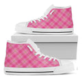 Pink And Green Plaid Pattern Print White High Top Sneakers