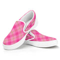 Pink And Green Plaid Pattern Print White Slip On Sneakers