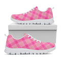 Pink And Green Plaid Pattern Print White Running Shoes