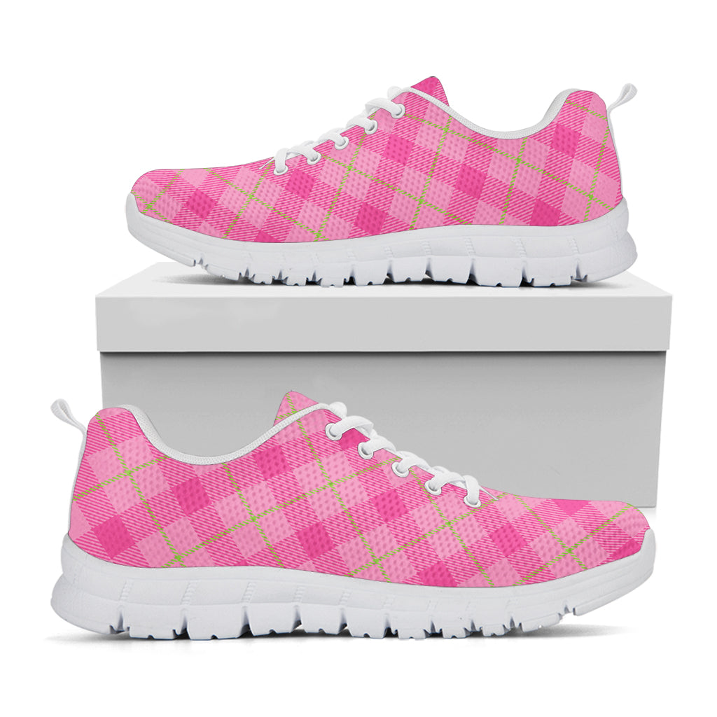 Pink And Green Plaid Pattern Print White Sneakers