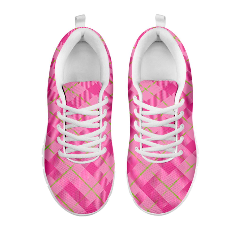 Pink And Green Plaid Pattern Print White Sneakers