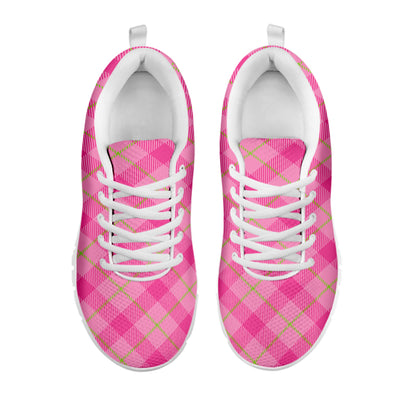 Pink And Green Plaid Pattern Print White Sneakers