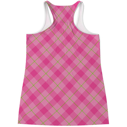 Pink And Green Plaid Pattern Print Women's Racerback Tank Top