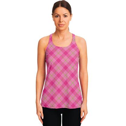 Pink And Green Plaid Pattern Print Women's Racerback Tank Top