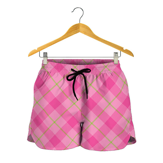 Pink And Green Plaid Pattern Print Women's Shorts