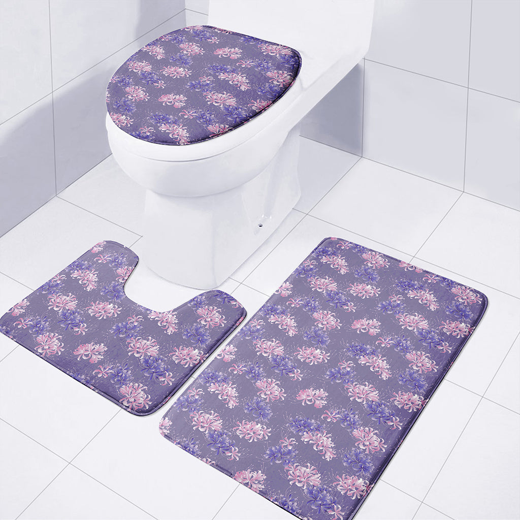 Pink And Purple Japanese Amaryllis Print 3 Piece Bath Mat Set