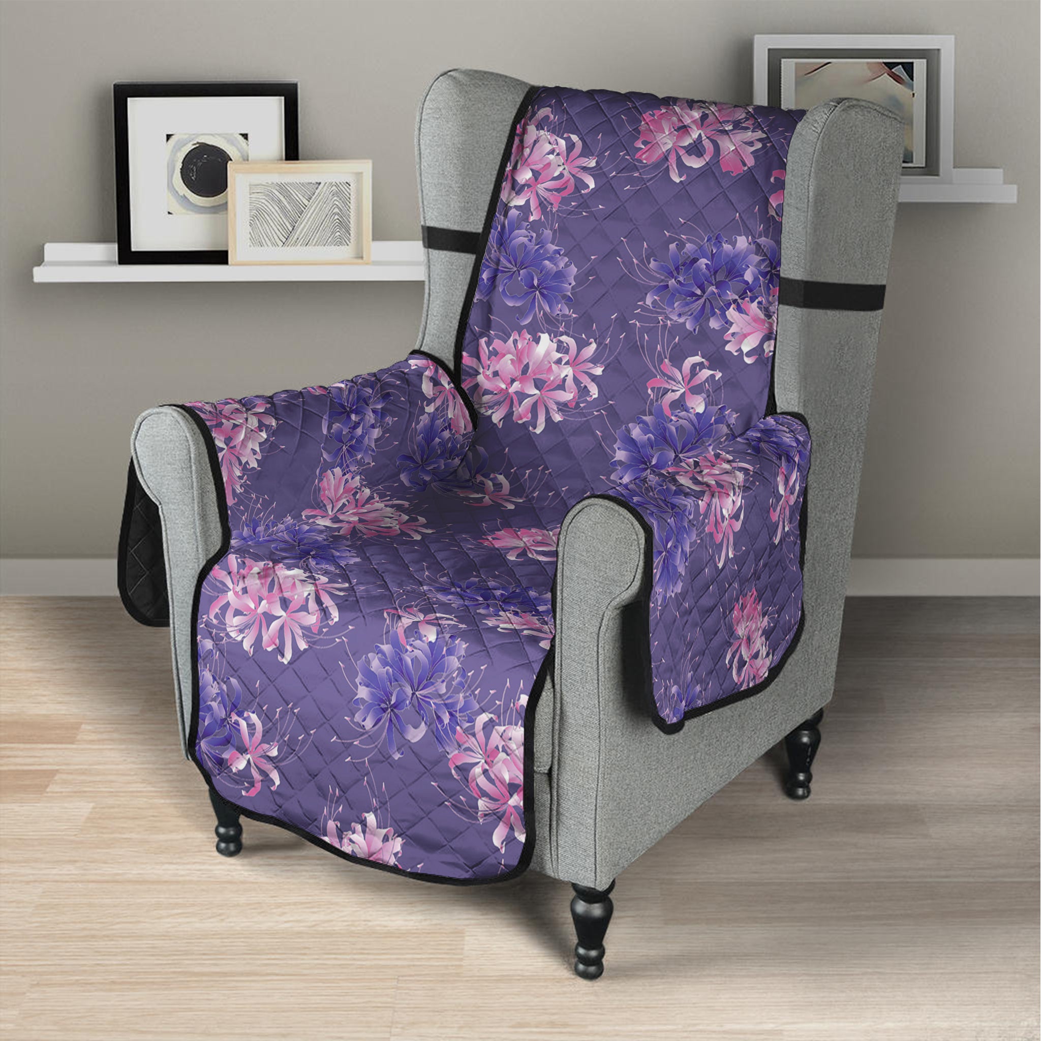 Pink And Purple Japanese Amaryllis Print Armchair Protector