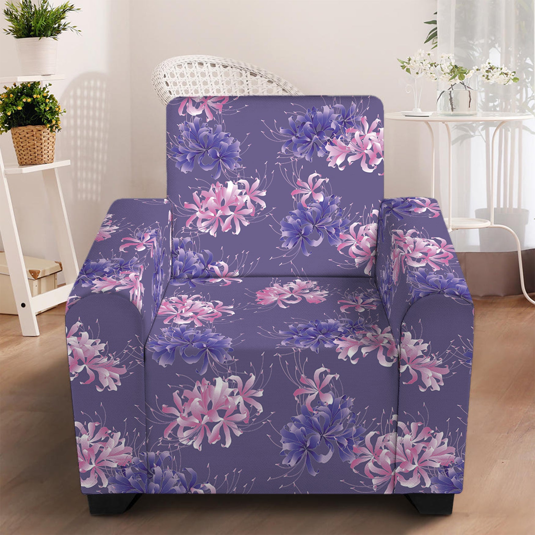 Pink And Purple Japanese Amaryllis Print Armchair Slipcover