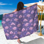 Pink And Purple Japanese Amaryllis Print Beach Sarong Wrap