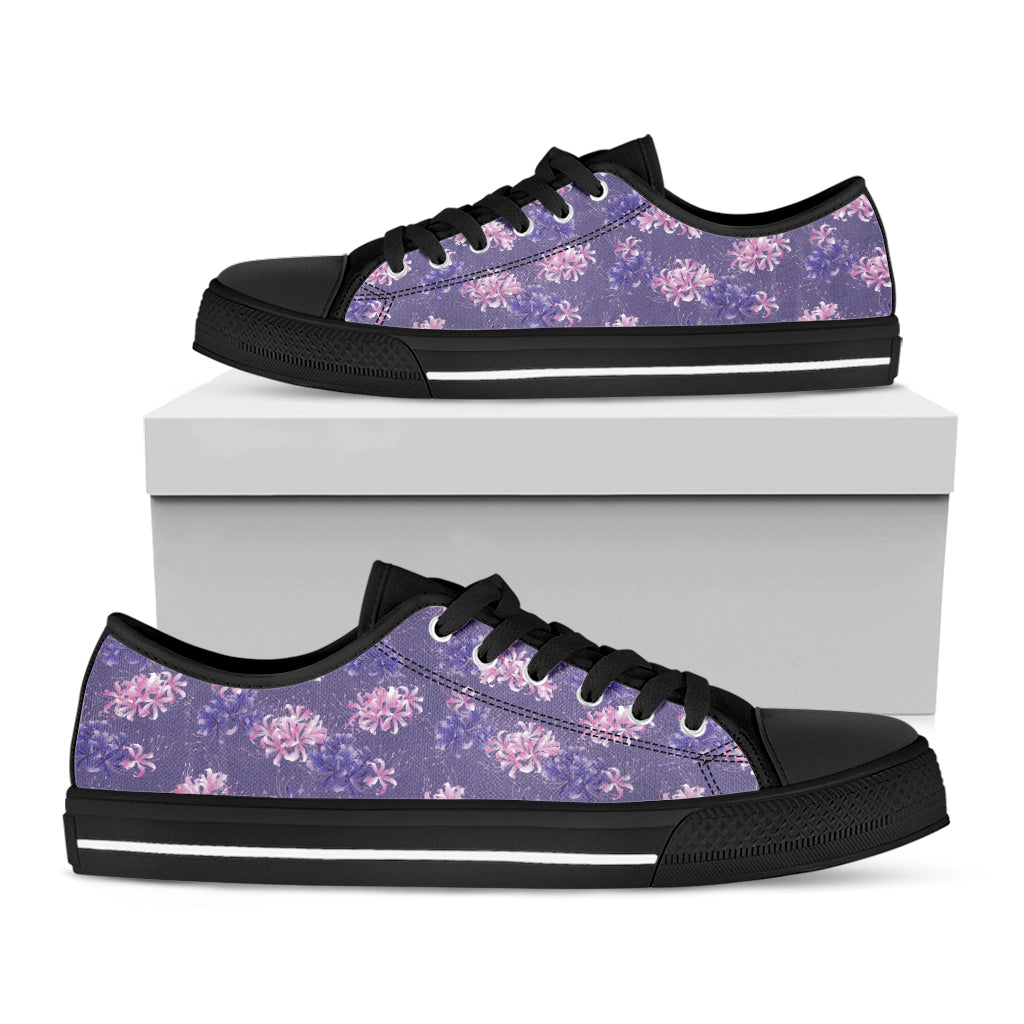 Pink And Purple Japanese Amaryllis Print Black Low Top Shoes