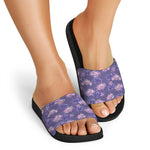 Pink And Purple Japanese Amaryllis Print Black Slide Sandals