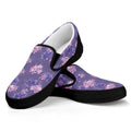Pink And Purple Japanese Amaryllis Print Black Slip On Sneakers