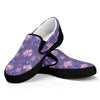 Pink And Purple Japanese Amaryllis Print Black Slip On Shoes