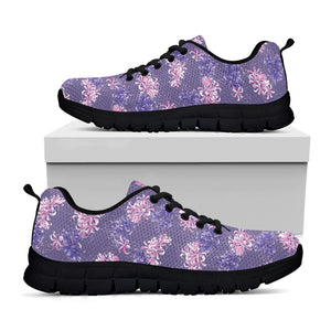 Pink And Purple Japanese Amaryllis Print Black Sneakers