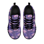 Pink And Purple Japanese Amaryllis Print Black Sneakers