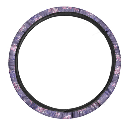 Pink And Purple Japanese Amaryllis Print Car Steering Wheel Cover