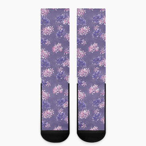 Pink And Purple Japanese Amaryllis Print Crew Socks