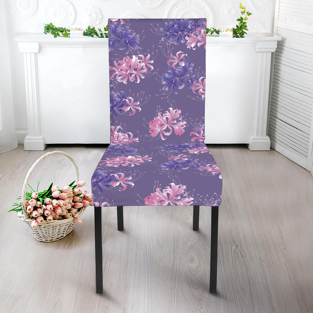 Pink And Purple Japanese Amaryllis Print Dining Chair Slipcover