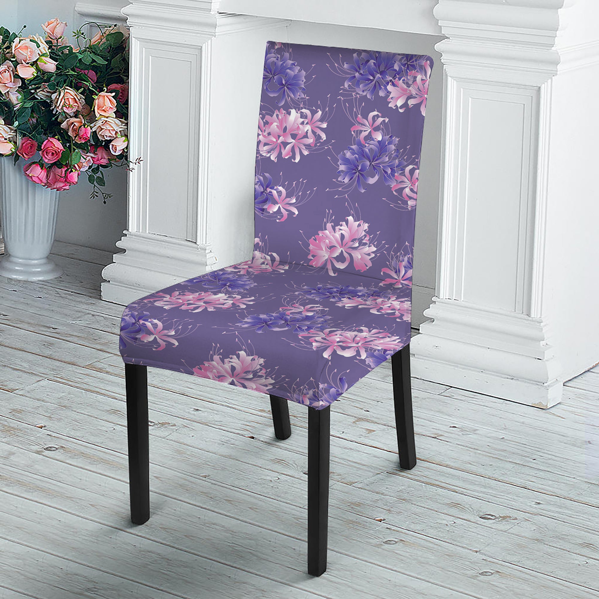 Pink And Purple Japanese Amaryllis Print Dining Chair Slipcover