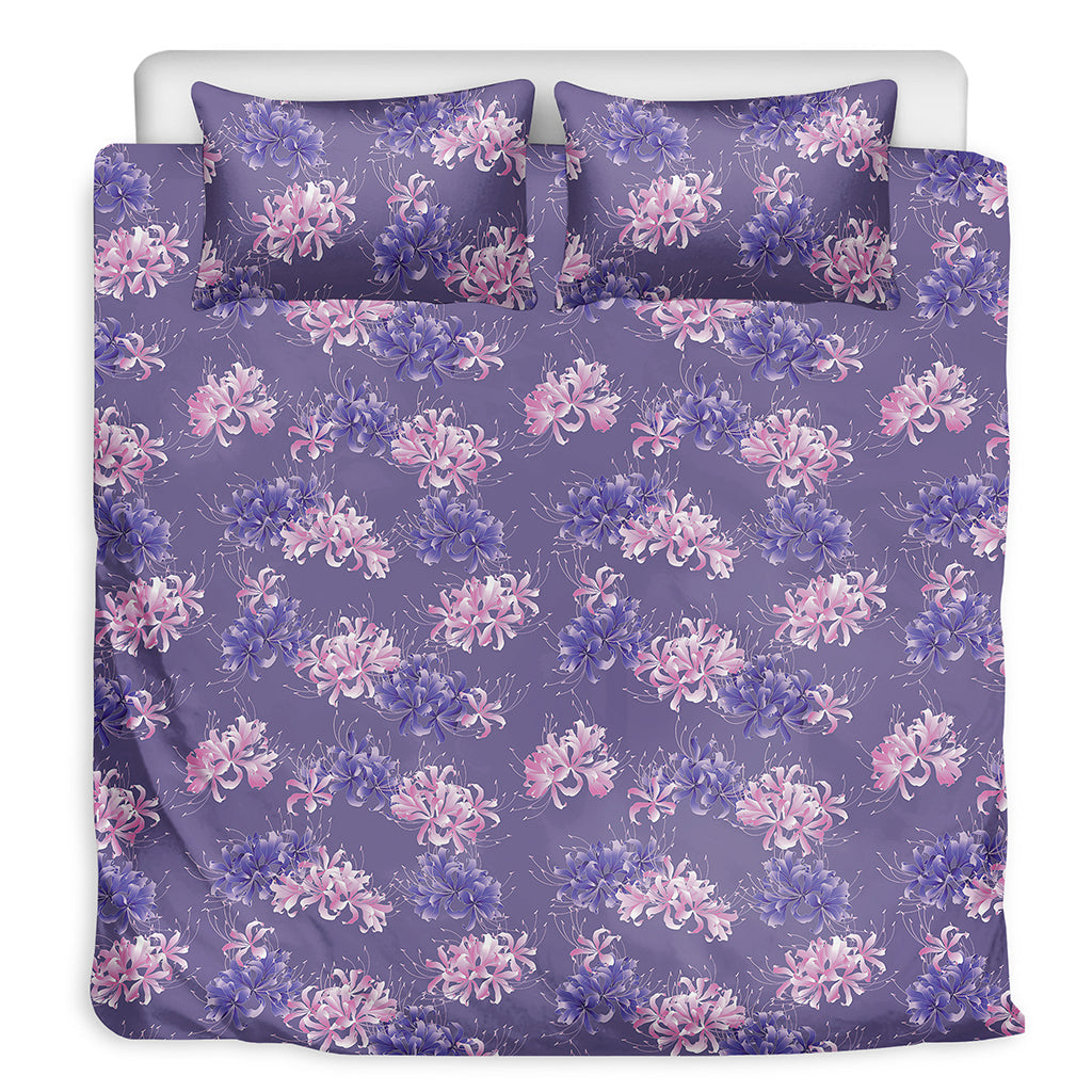 Pink And Purple Japanese Amaryllis Print Duvet Cover Bedding Set