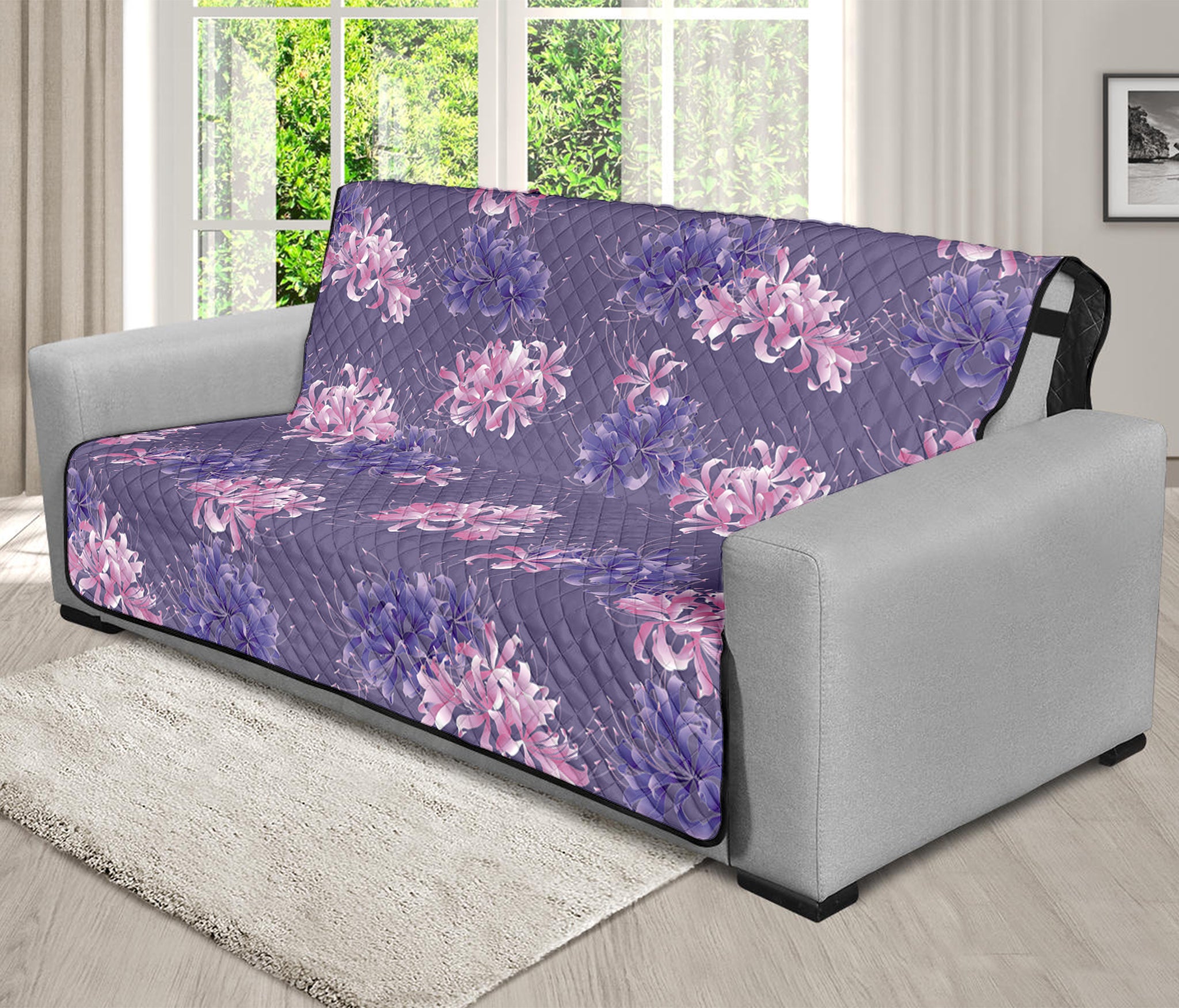 Pink And Purple Japanese Amaryllis Print Futon Protector