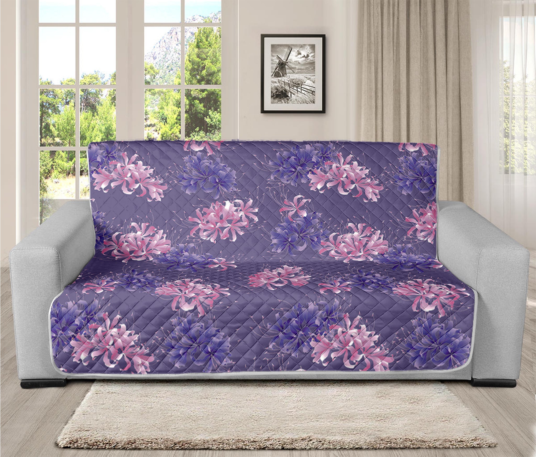 Pink And Purple Japanese Amaryllis Print Futon Protector