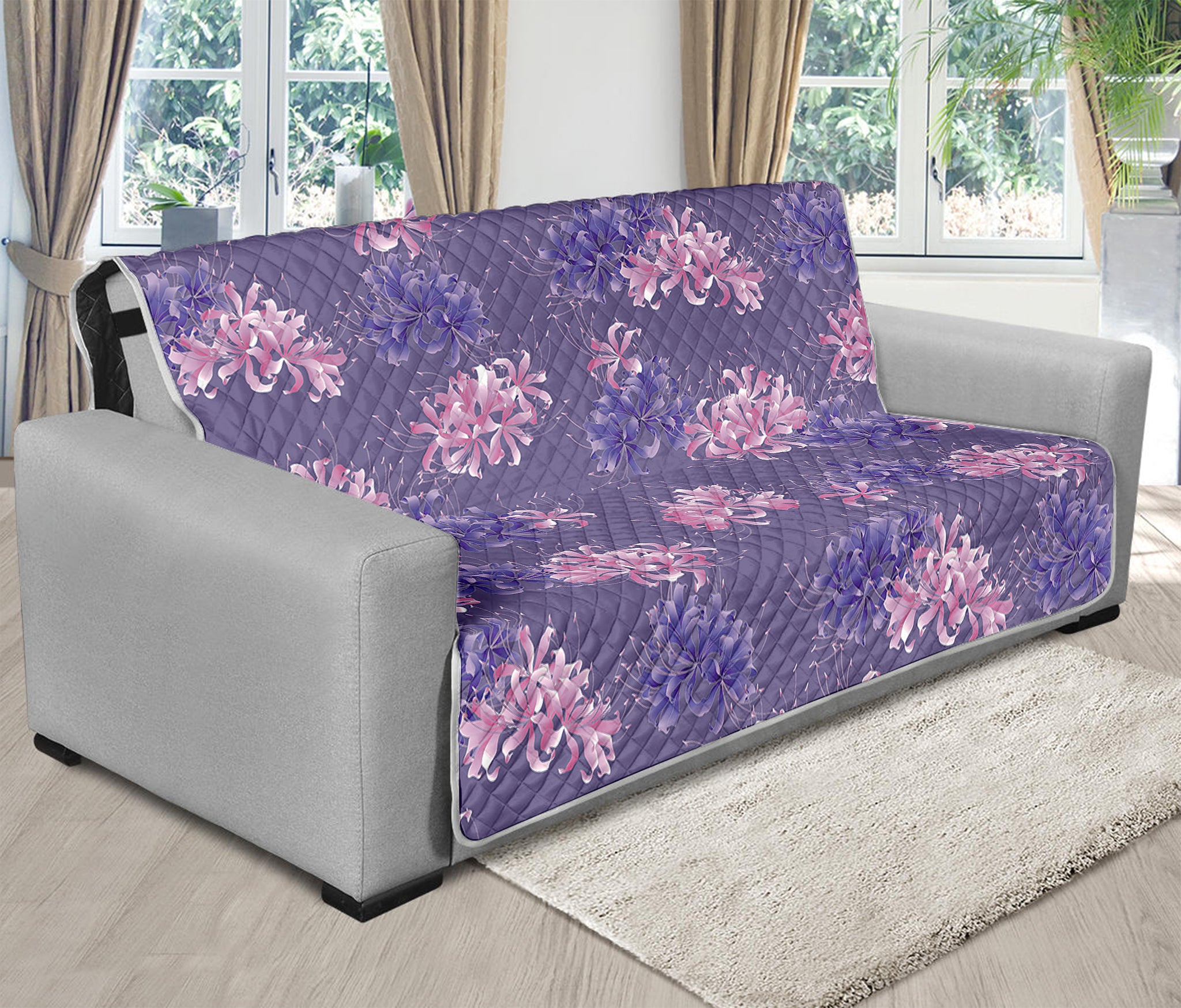 Pink And Purple Japanese Amaryllis Print Futon Protector