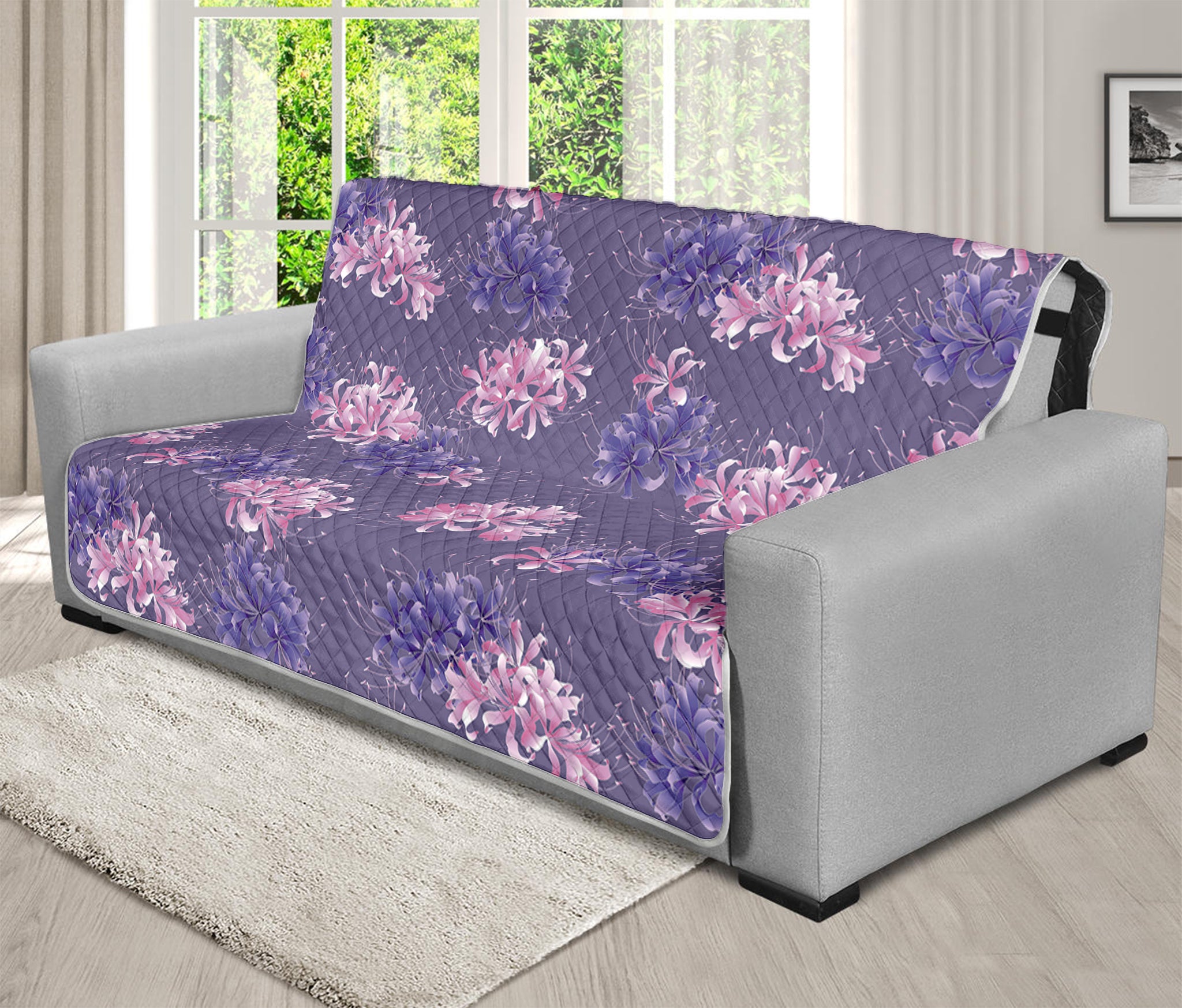 Pink And Purple Japanese Amaryllis Print Futon Protector