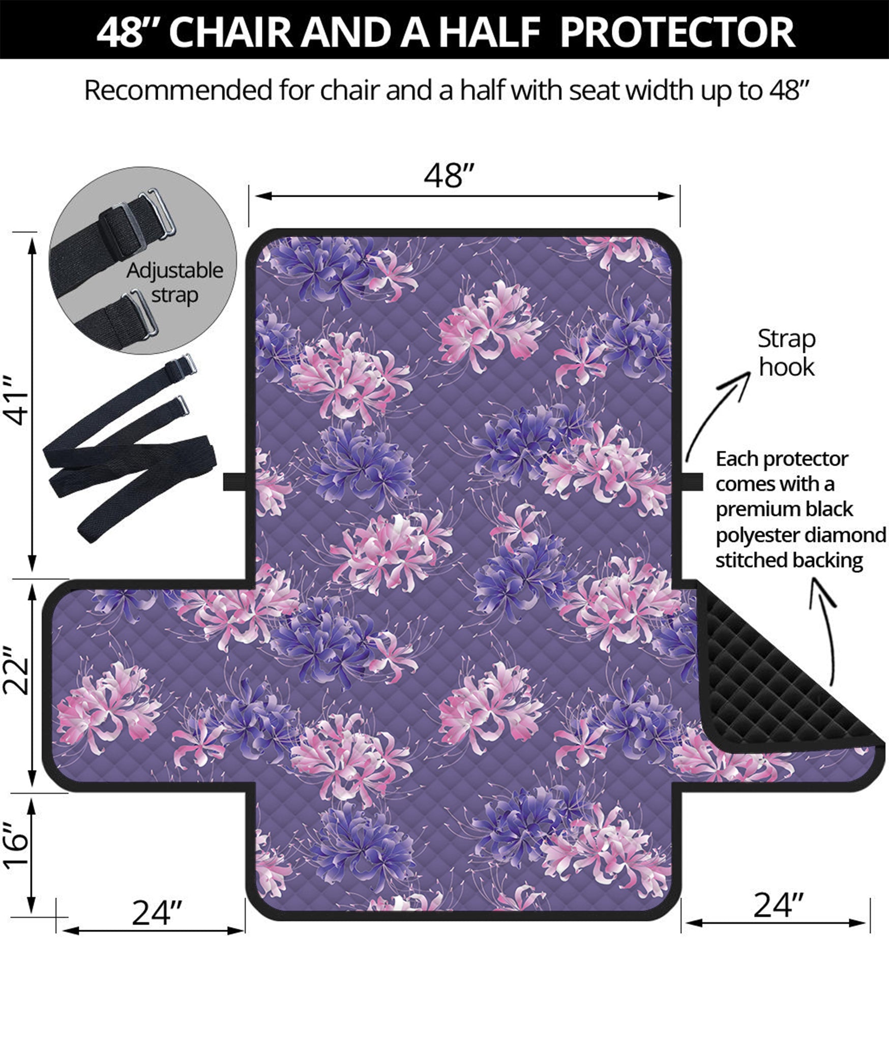 Pink And Purple Japanese Amaryllis Print Half Sofa Protector