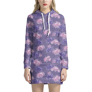 Pink And Purple Japanese Amaryllis Print Hoodie Dress