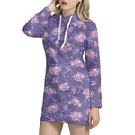 Pink And Purple Japanese Amaryllis Print Hoodie Dress