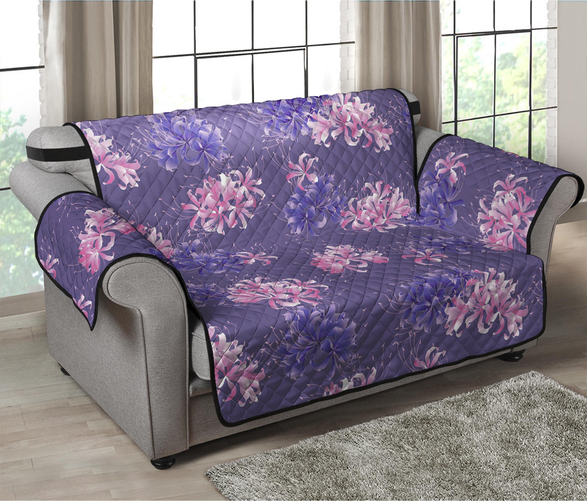 Pink And Purple Japanese Amaryllis Print Loveseat Protector