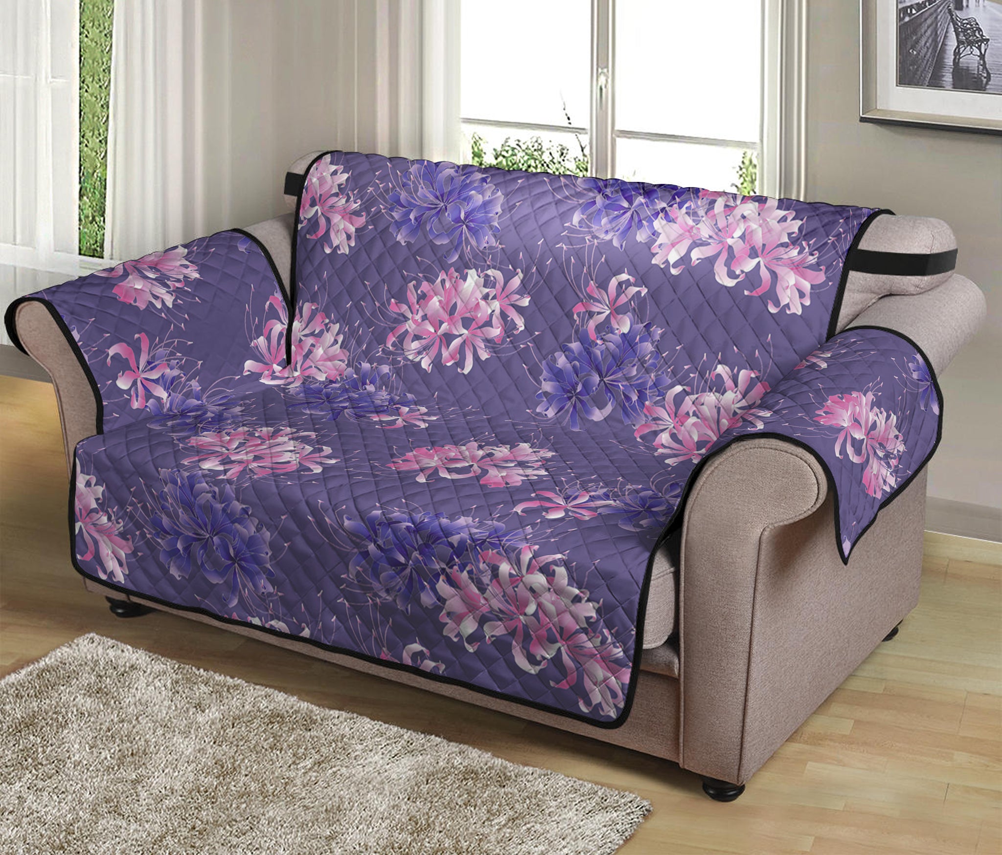 Pink And Purple Japanese Amaryllis Print Loveseat Protector