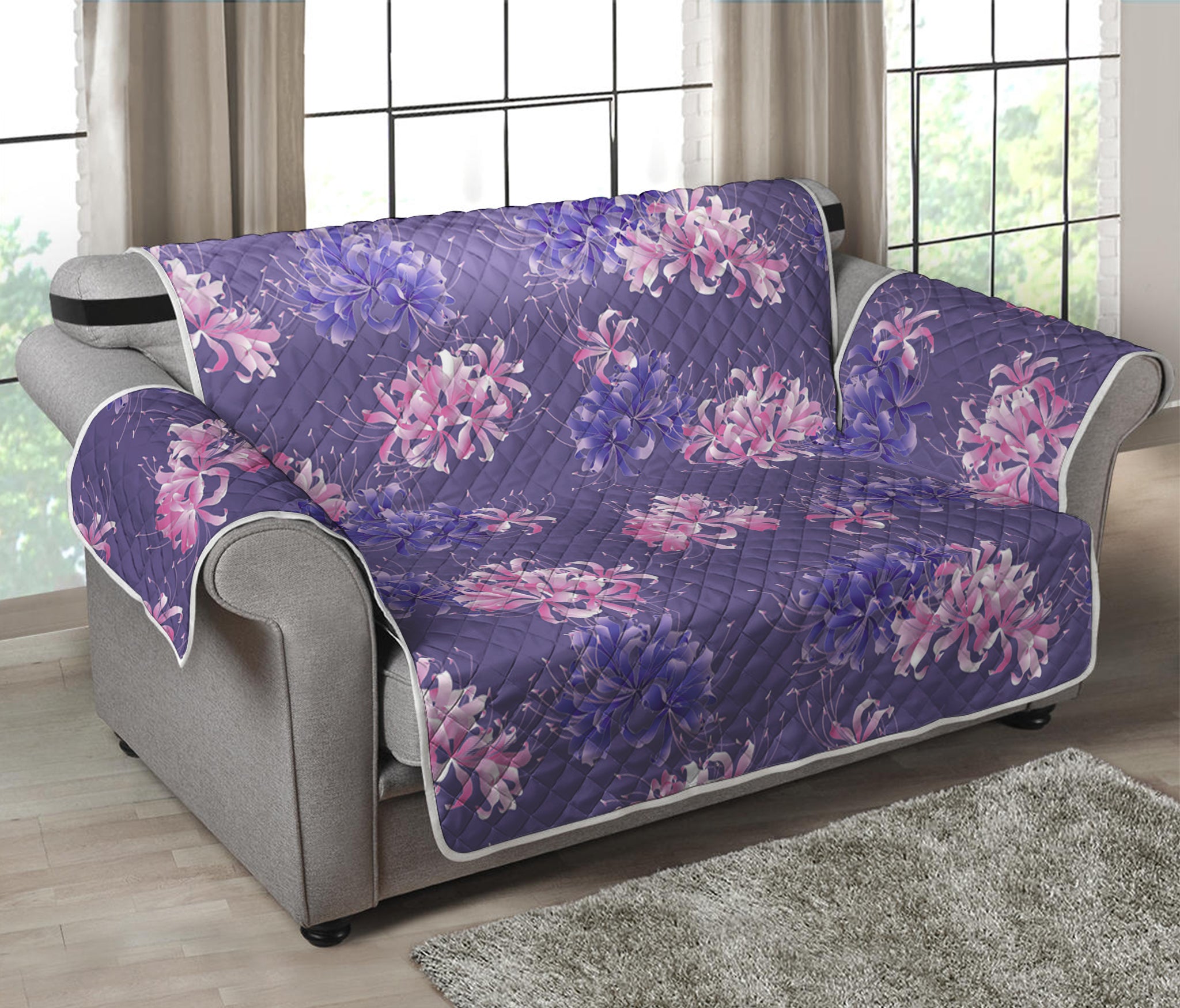 Pink And Purple Japanese Amaryllis Print Loveseat Protector