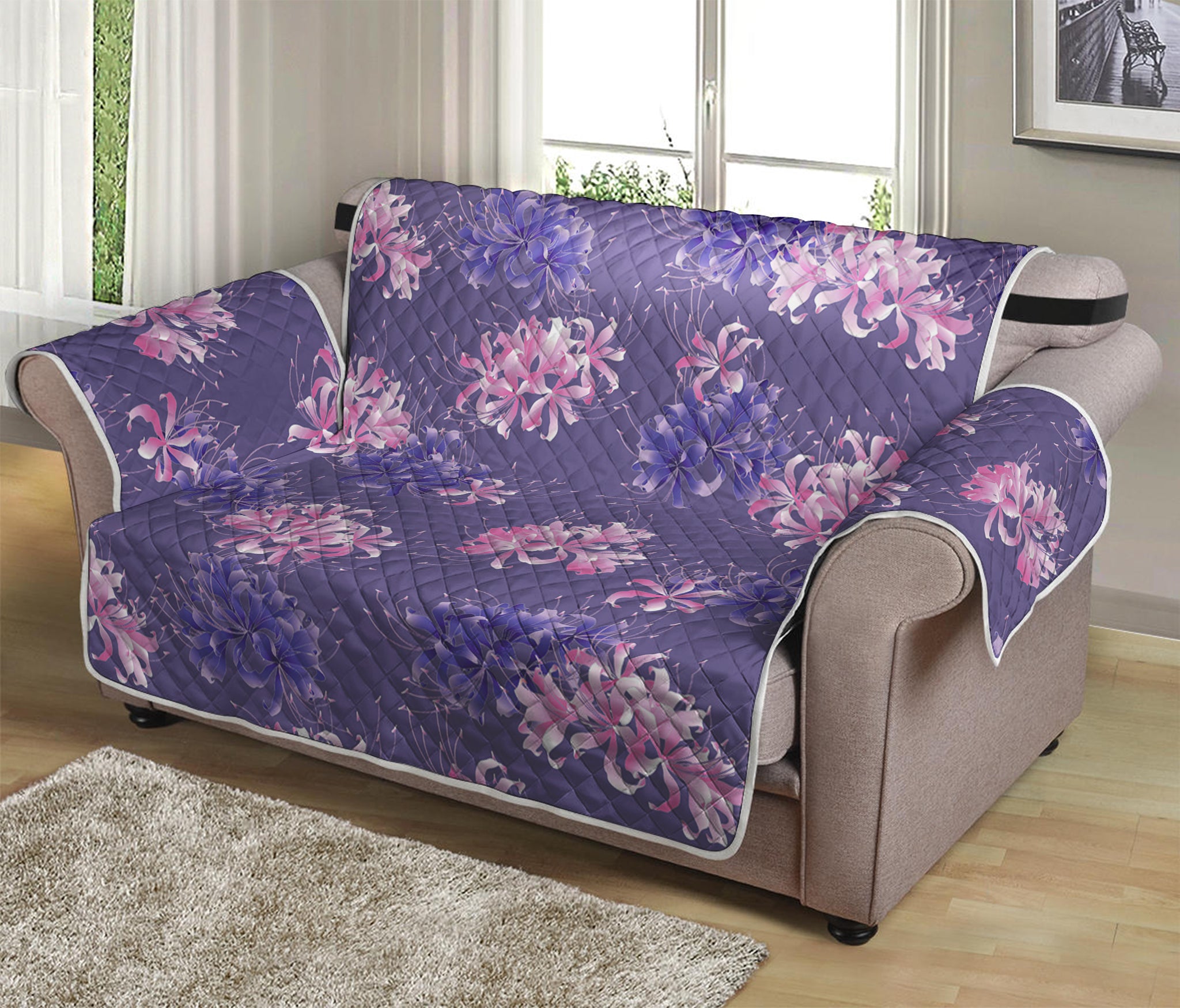 Pink And Purple Japanese Amaryllis Print Loveseat Protector