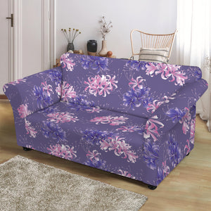 Pink And Purple Japanese Amaryllis Print Loveseat Slipcover