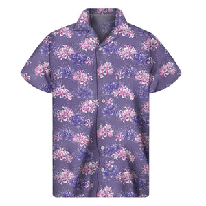 Pink And Purple Japanese Amaryllis Print Men's Short Sleeve Shirt