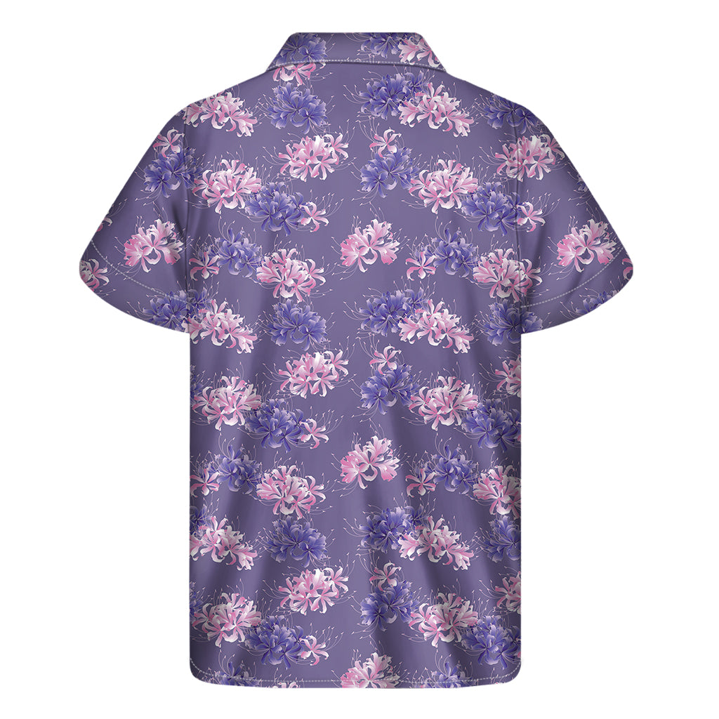 Pink And Purple Japanese Amaryllis Print Men's Short Sleeve Shirt