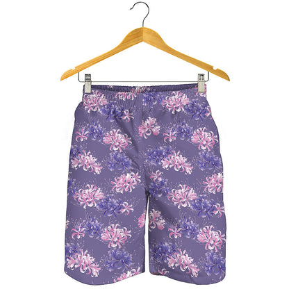 Pink And Purple Japanese Amaryllis Print Men's Shorts
