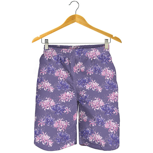 Pink And Purple Japanese Amaryllis Print Men's Shorts
