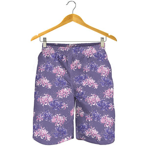 Pink And Purple Japanese Amaryllis Print Men's Shorts