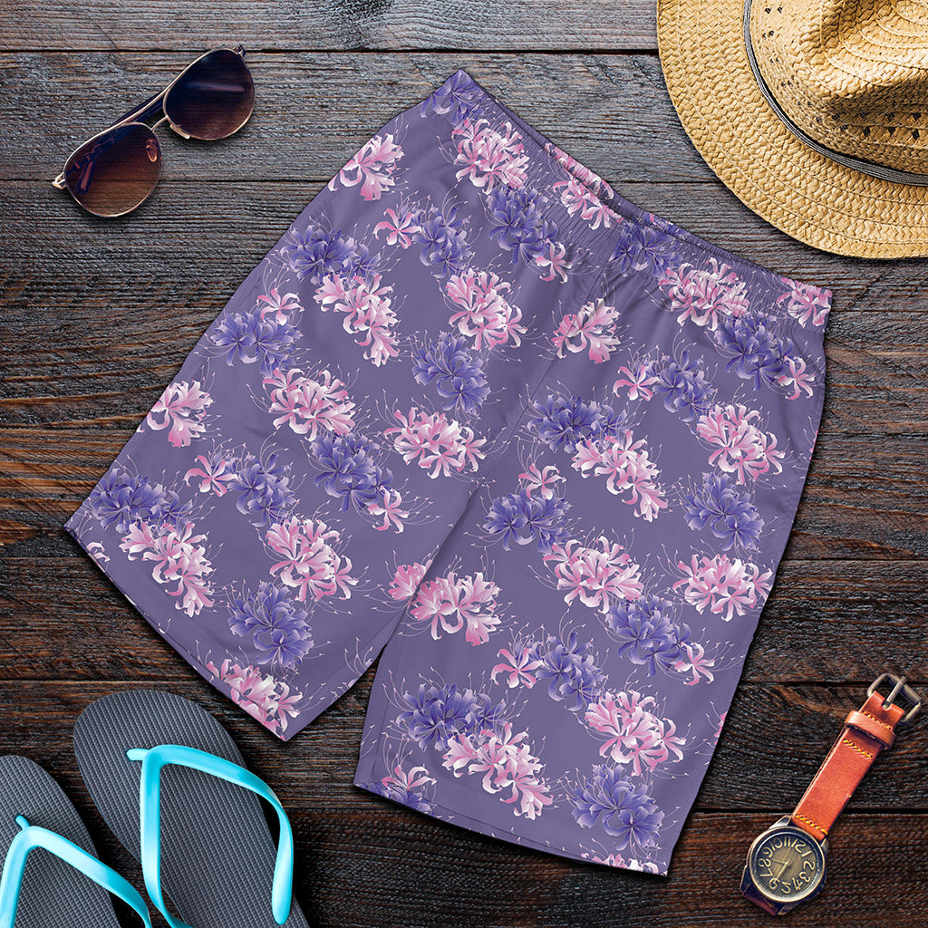 Pink And Purple Japanese Amaryllis Print Men's Shorts