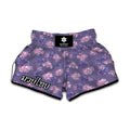 Pink And Purple Japanese Amaryllis Print Muay Thai Boxing Shorts