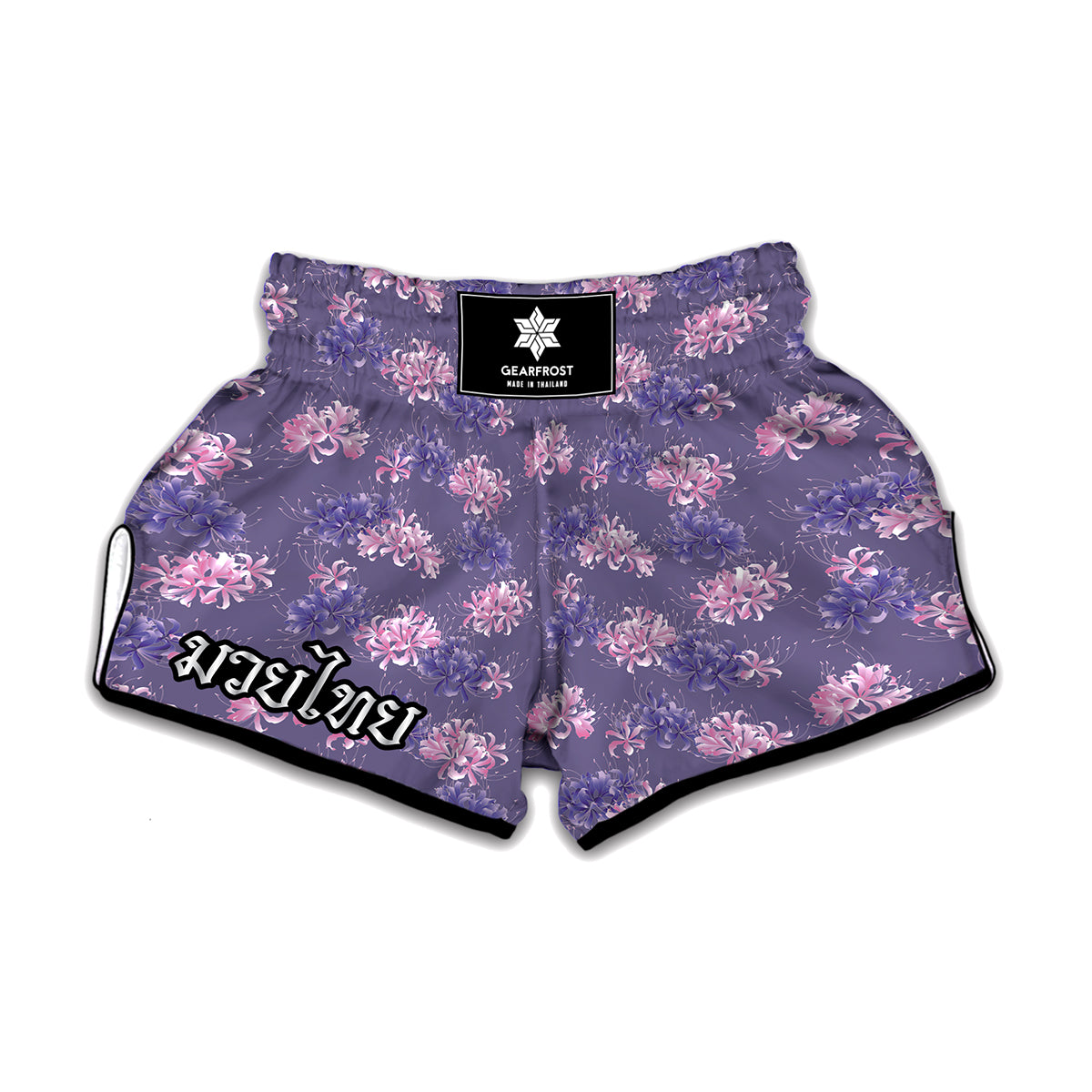 Pink And Purple Japanese Amaryllis Print Muay Thai Boxing Shorts