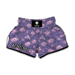 Pink And Purple Japanese Amaryllis Print Muay Thai Boxing Shorts