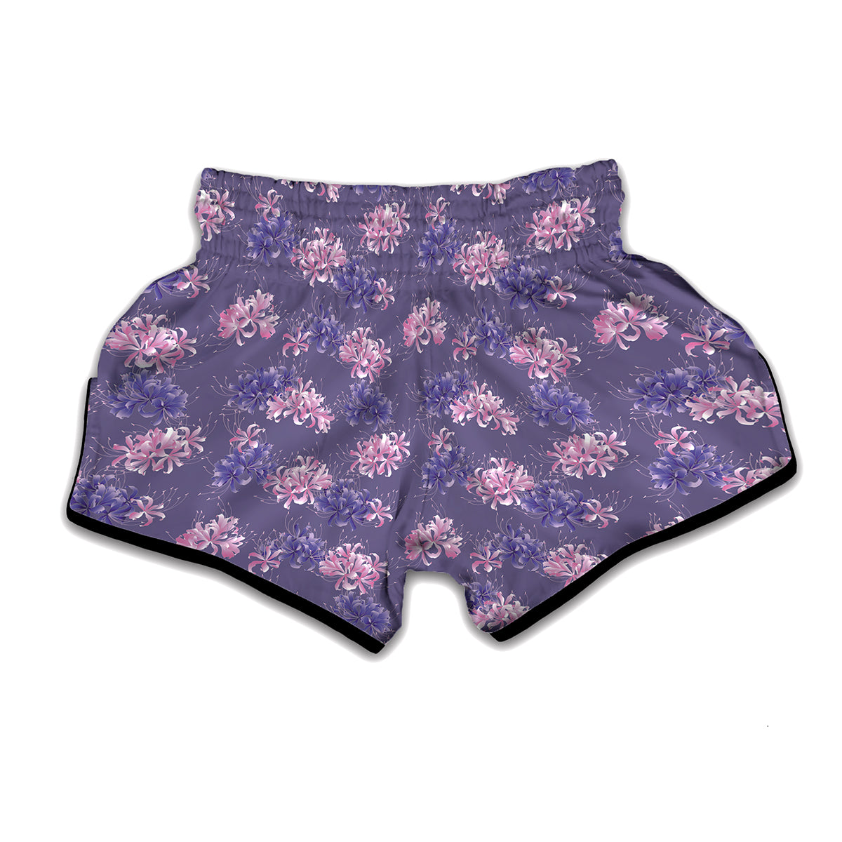 Pink And Purple Japanese Amaryllis Print Muay Thai Boxing Shorts