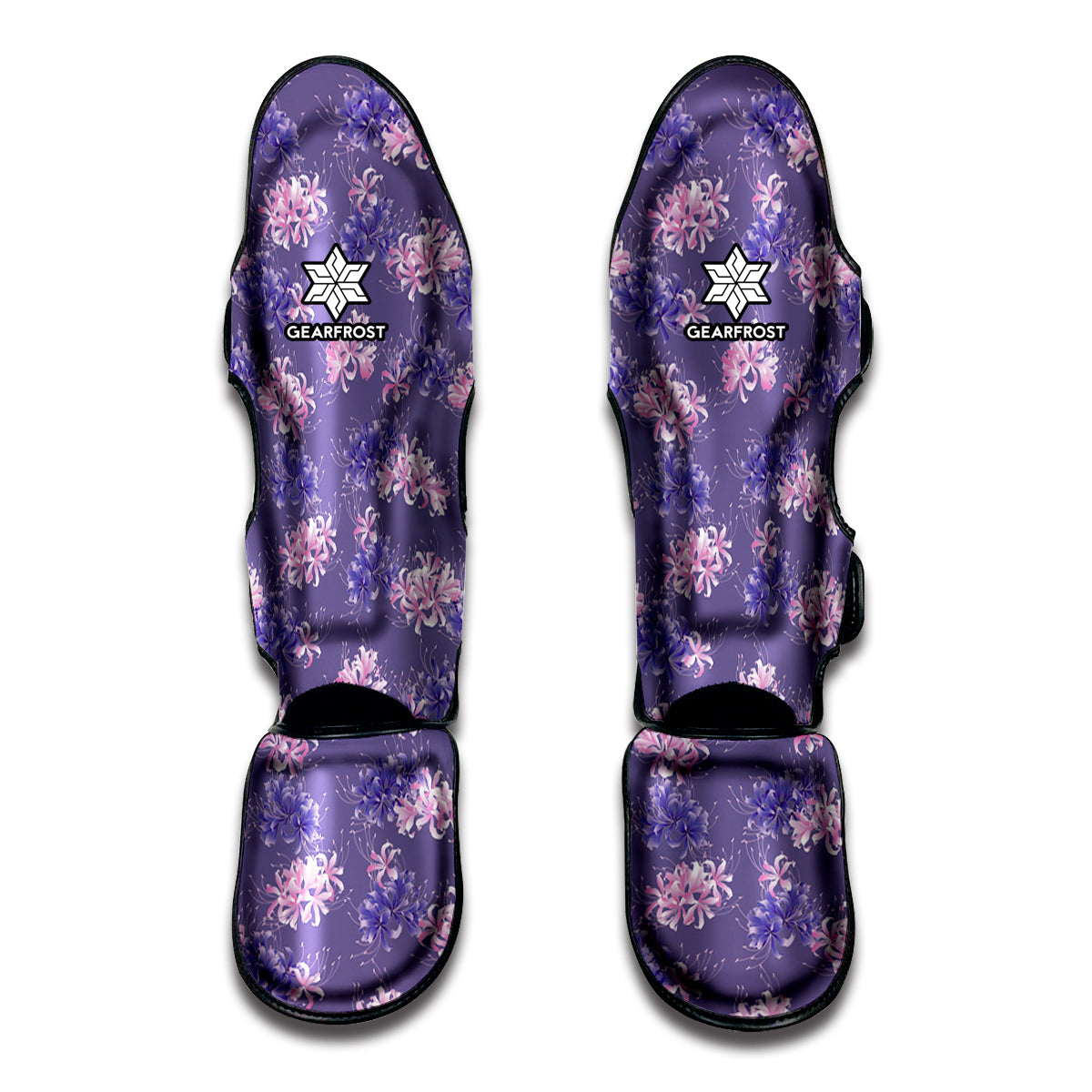 Pink And Purple Japanese Amaryllis Print Muay Thai Shin Guard