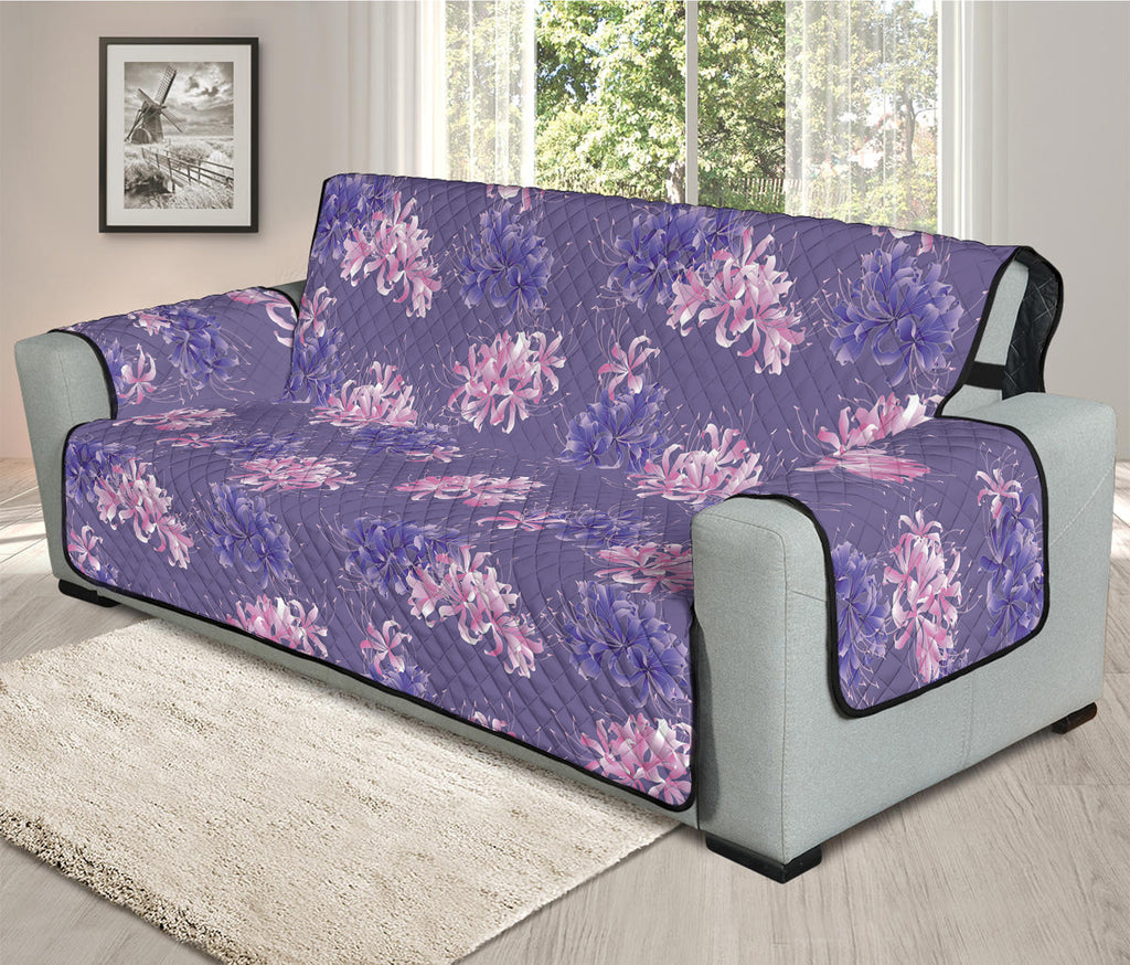 Pink And Purple Japanese Amaryllis Print Oversized Sofa Protector