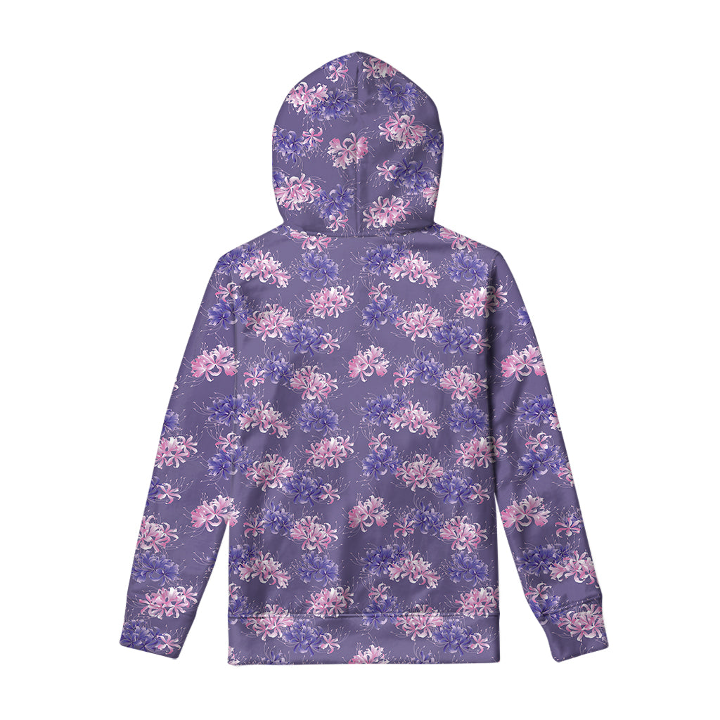 Pink And Purple Japanese Amaryllis Print Pullover Hoodie